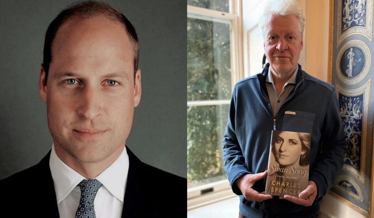 Książę William i Charles Spencer z książką "Łabędzi śpiew. Moja siostra, Diana"
