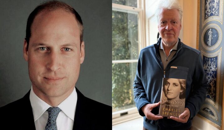 Książę William i Charles Spencer z książką "Łabędzi śpiew. Moja siostra, Diana"
