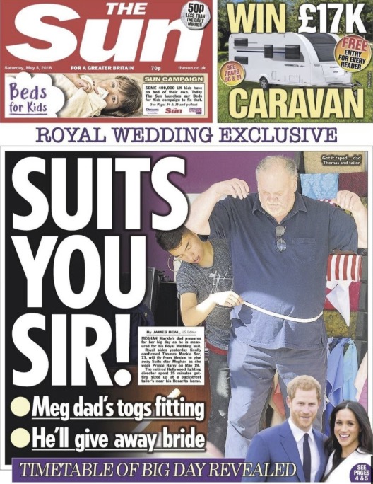 Ustawka ojca Meghan Markle trafiła na okładi tabloidów