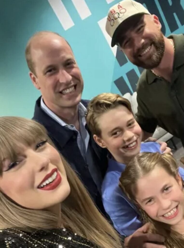 Książę William, książę George, księżniczka Charlotte i Taylor Swift z Tavisem Kelce'em
