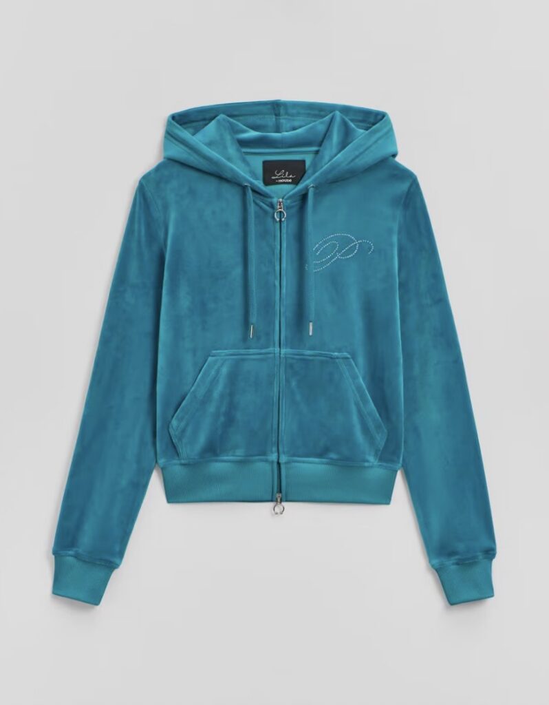 Rozpinana bluza z kolekcji Lila x House, welurowa turkusowa, 189,99 PLN