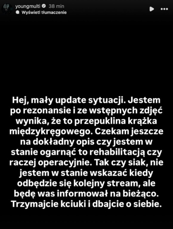 Young Multi o swoim stanie zdrowia