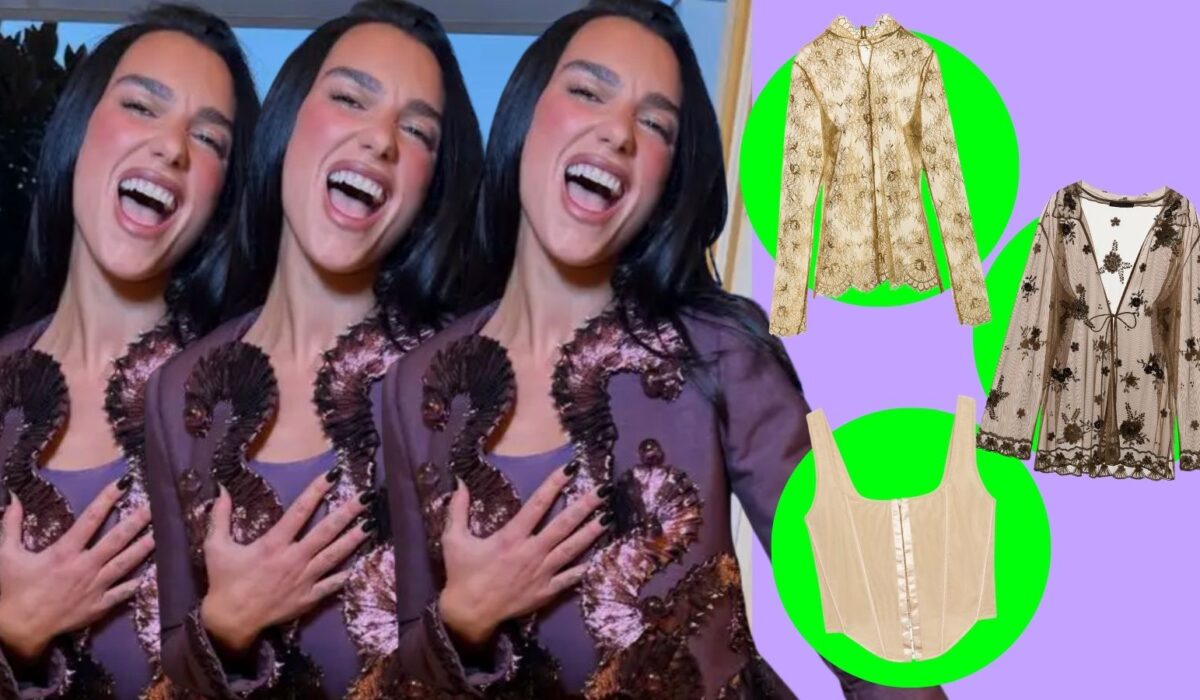 Dua Lipa w przezroczystym topie. Podobne kupisz w Zarze