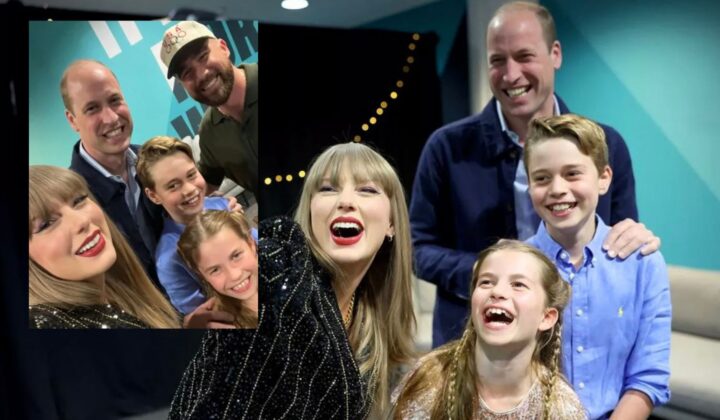 Książę William, książę George, księżniczka Charlotte i Taylor Swift z Tavisem Kelce'em
