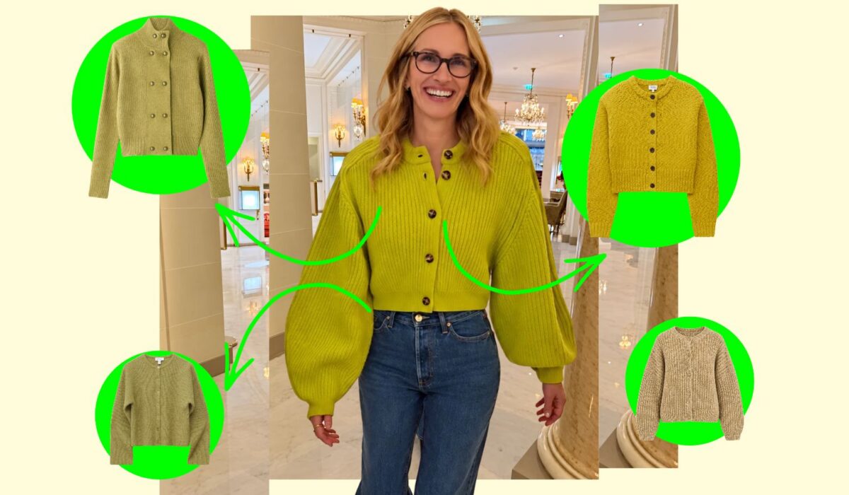 Julia Roberts w limonkowym swetrze
